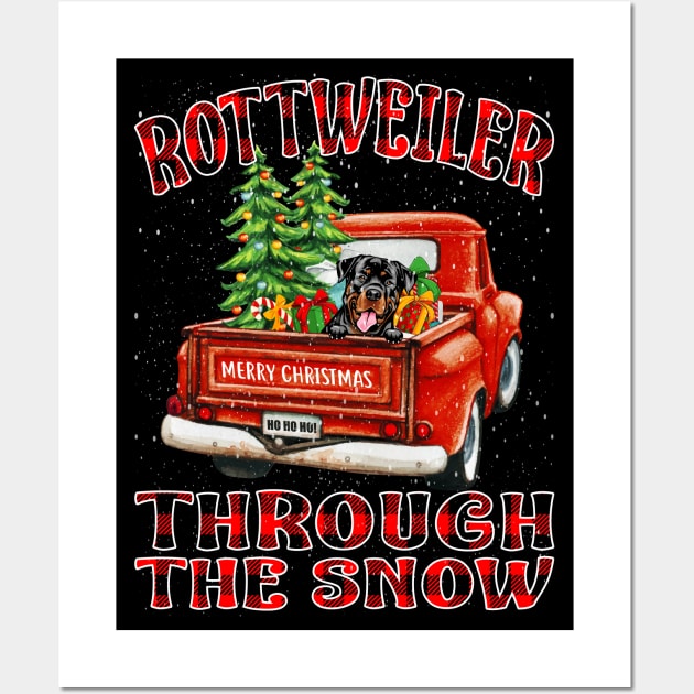 Christmas Rottweiler Through The Snow Dog Santa Truck Tree Wall Art by intelus